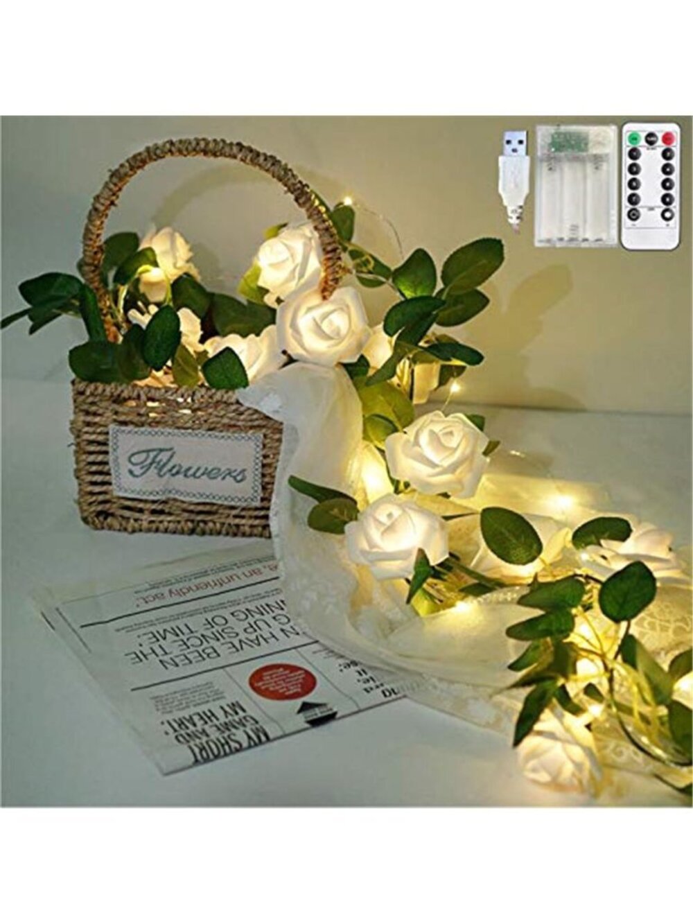 Rose Vine Fairy Lights Remote Bedroom Headboard Wedding Valentine Warm White